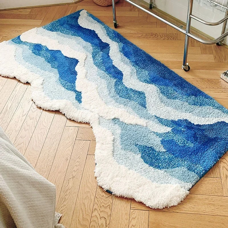 Ocean Drift Plush Wave Rug – Coastal Gradient Anti-Slip Mat
