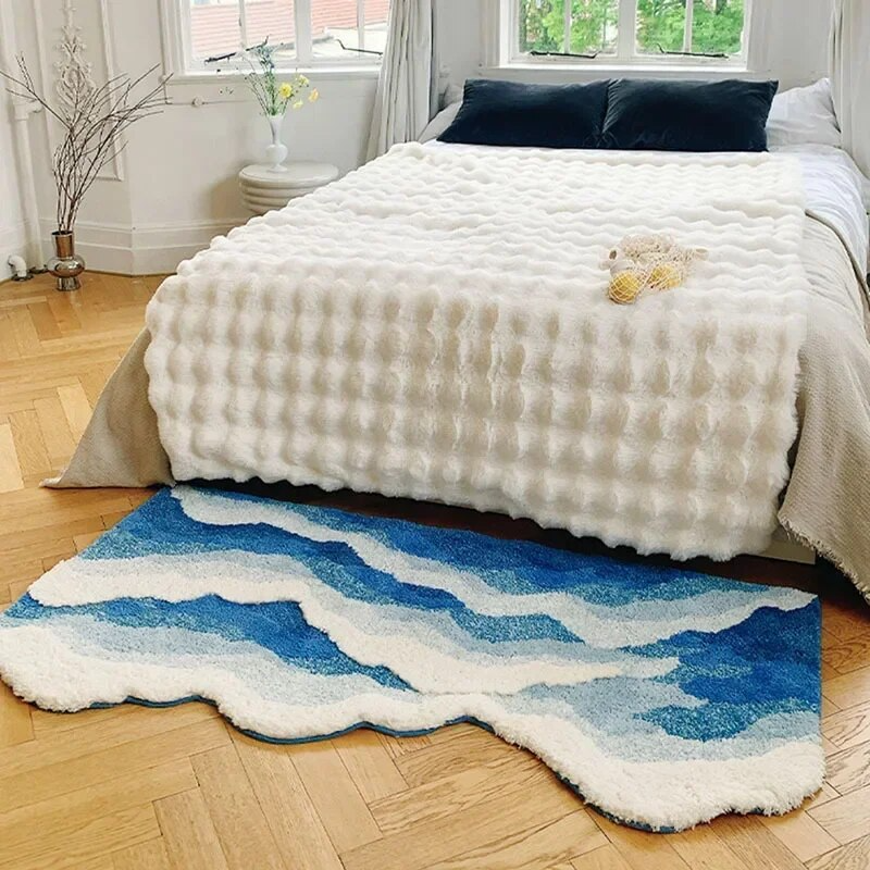 Ocean Drift Plush Wave Rug – Coastal Gradient Anti-Slip Mat