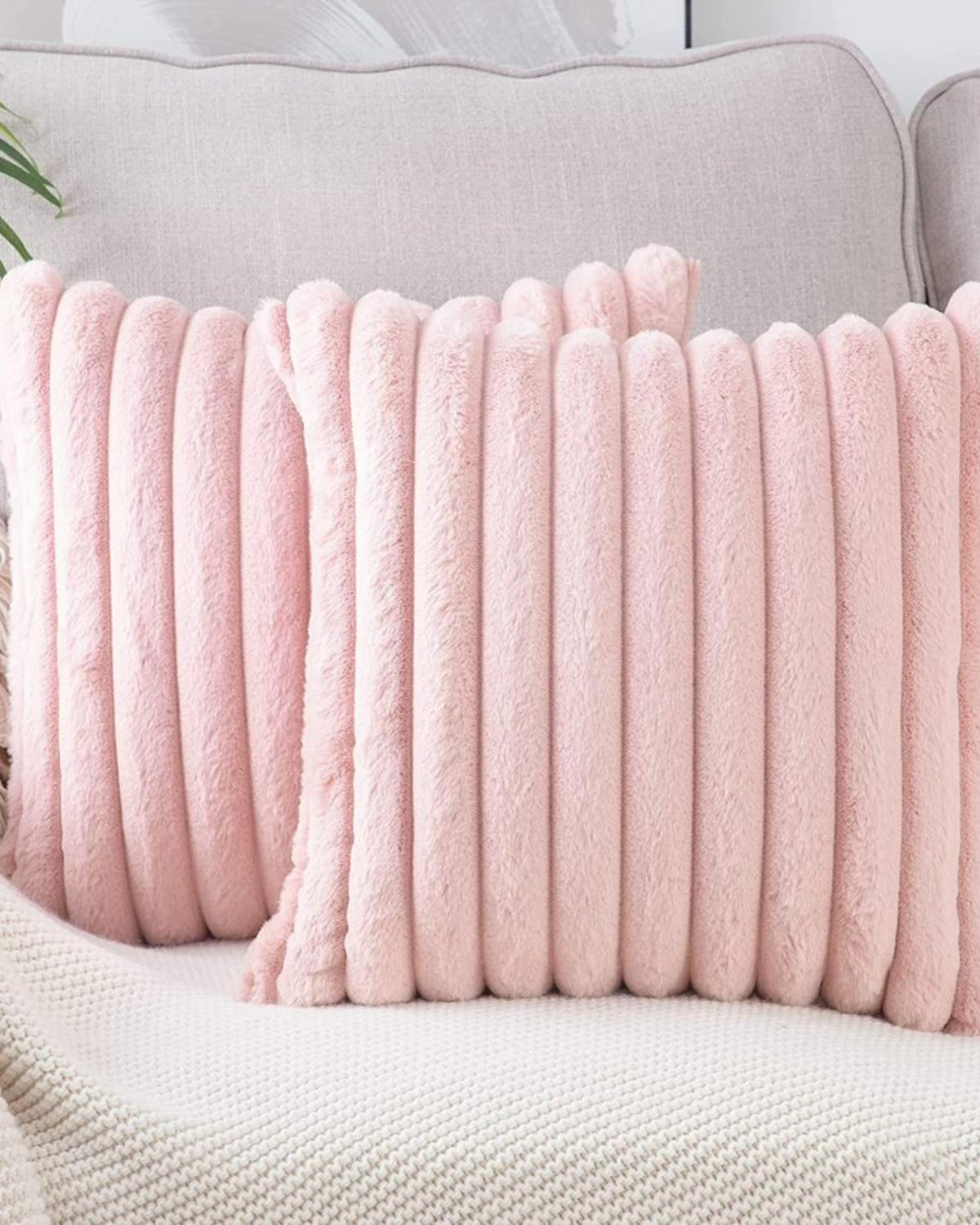 Ribbed Plush Cushion Set – Soft Velvet Sofa Pillow Covers