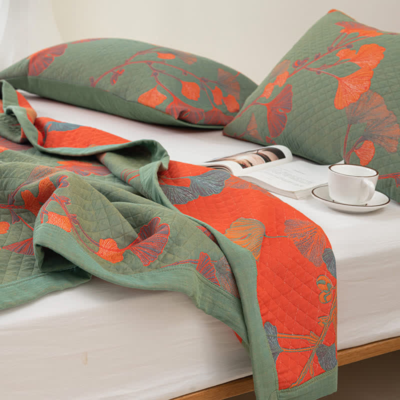 Valona Reversible Ginkgo Leaf Cotton Quilt
