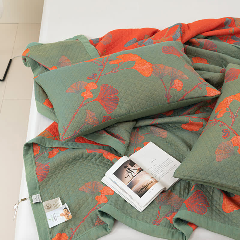 Valona Reversible Ginkgo Leaf Cotton Quilt