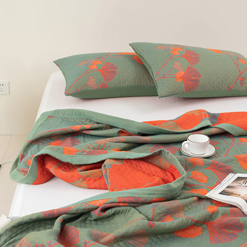 Valona Reversible Ginkgo Leaf Cotton Quilt