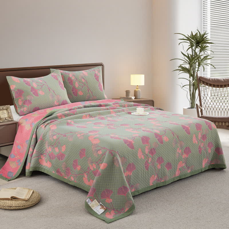 Valona Reversible Ginkgo Leaf Cotton Quilt
