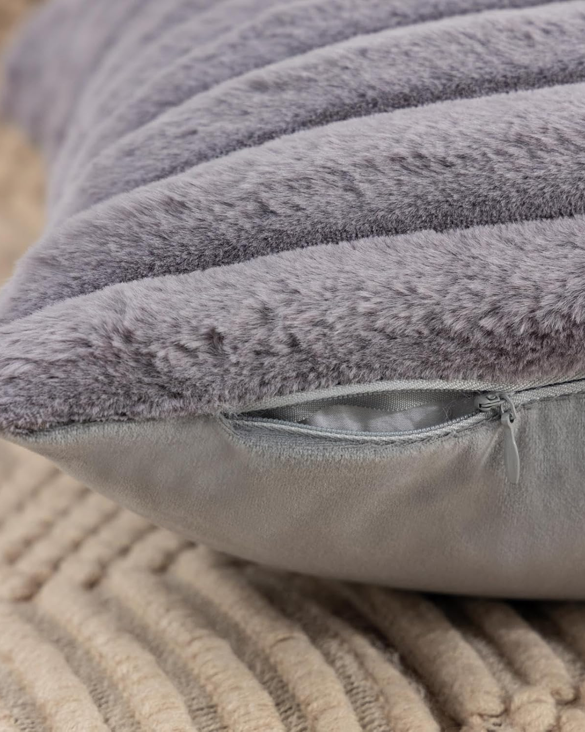Ribbed Plush Cushion Set – Soft Velvet Sofa Pillow Covers