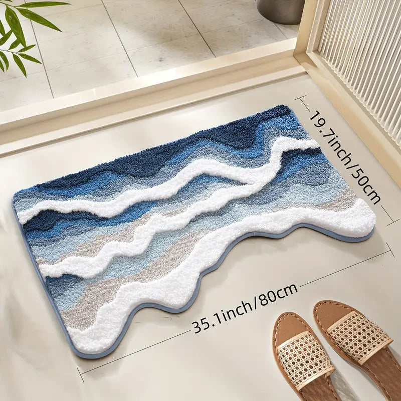 Ocean Ripple Microfiber Rug – Soft Wave Design with Non-Slip Backing