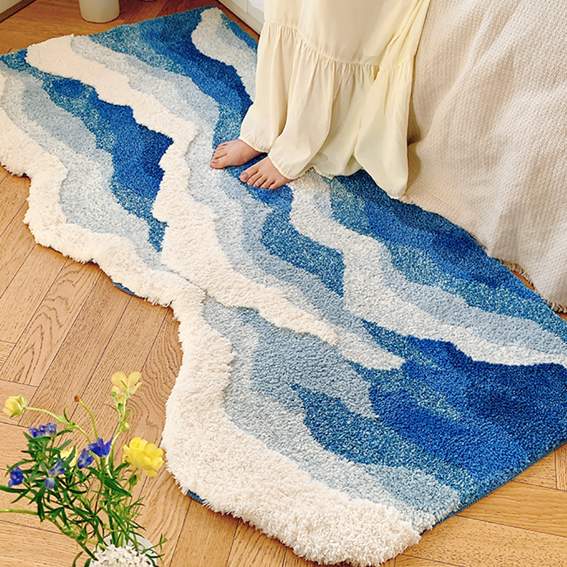 Ocean Drift Plush Wave Rug – Coastal Gradient Anti-Slip Mat