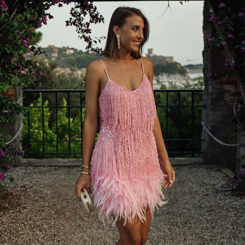 Celeste Feather Mini Dress