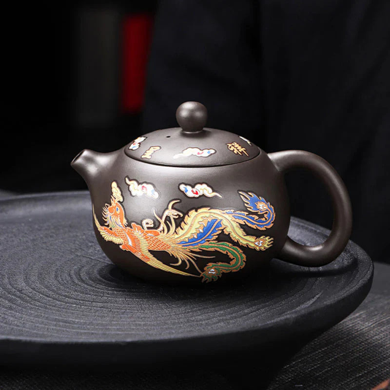 Handmade Purple Clay Teapot with Dragon & Phoenix – Color Changing