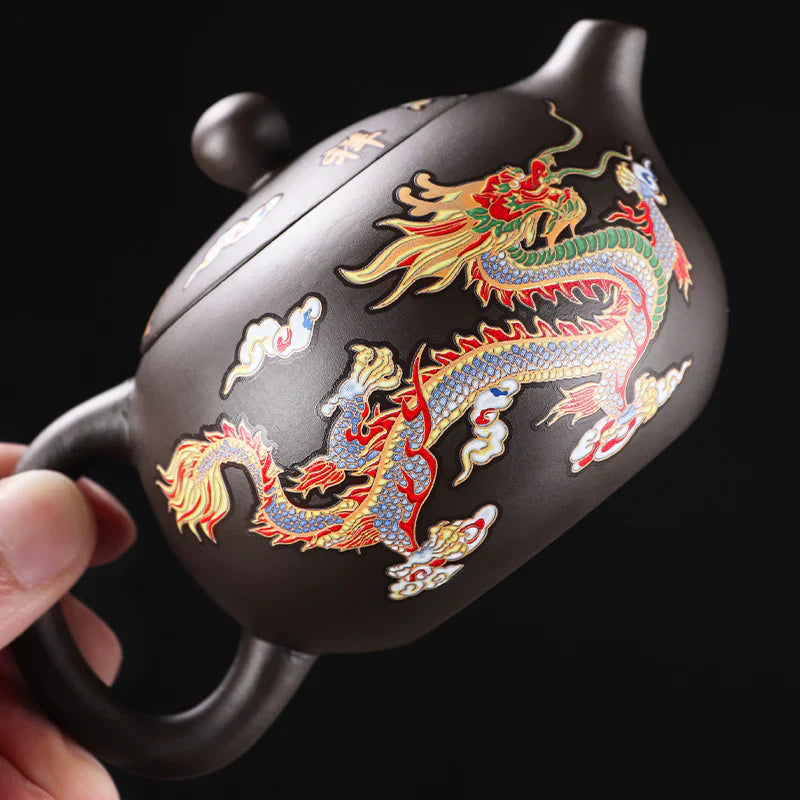 Handmade Purple Clay Teapot with Dragon & Phoenix – Color Changing