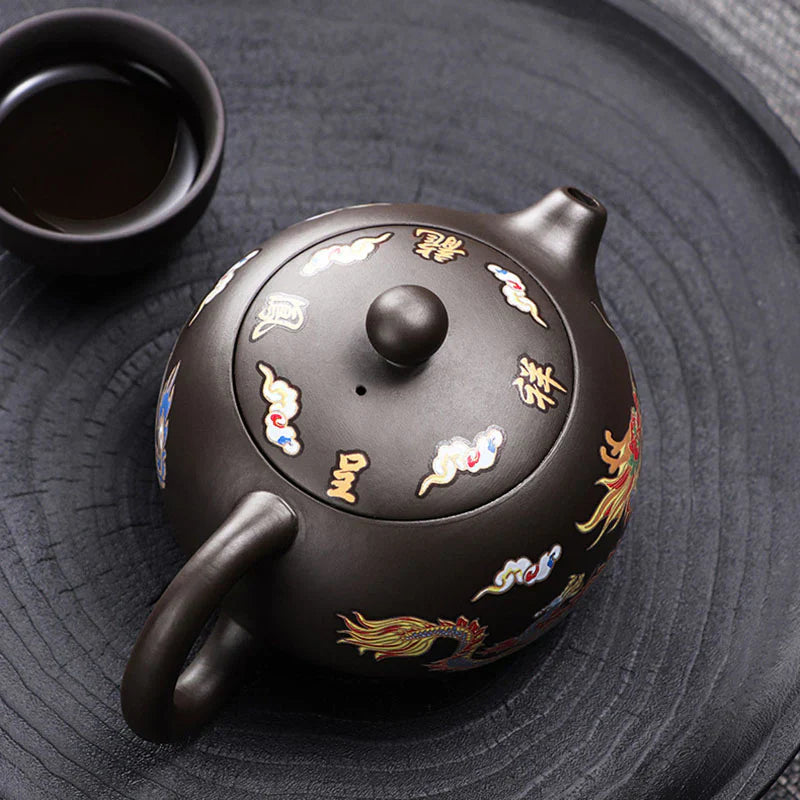 Handmade Purple Clay Teapot with Dragon & Phoenix – Color Changing