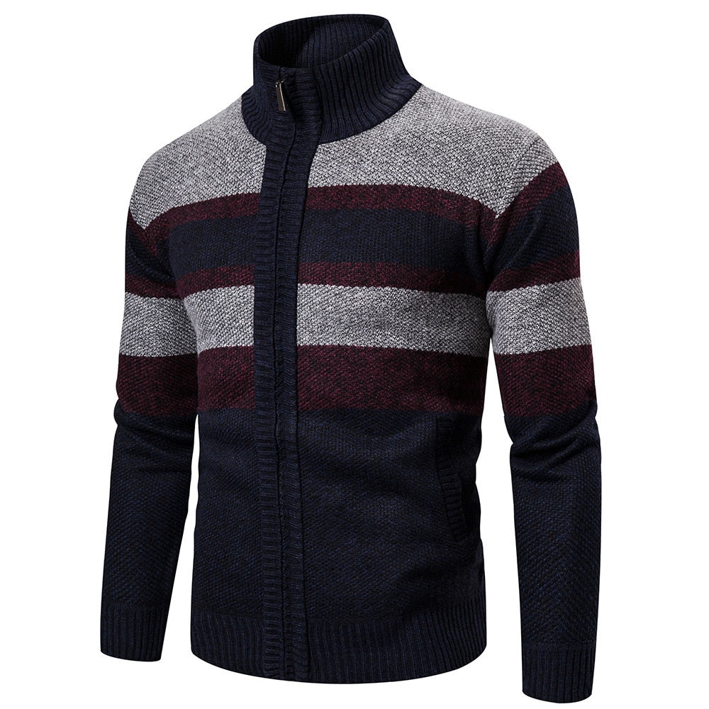 Mens Striped Slim Fit Knitted Cardigan - Edward Fraiser