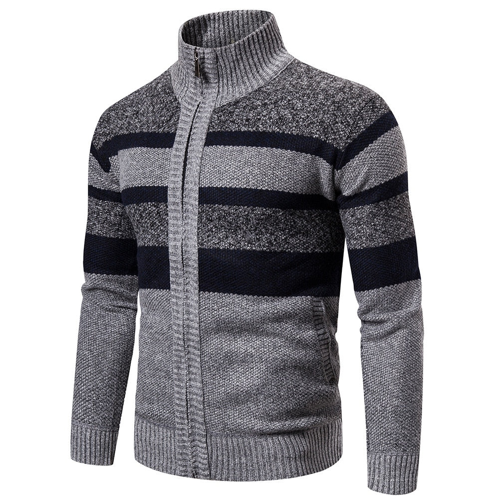 Mens Striped Slim Fit Knitted Cardigan - Edward Fraiser