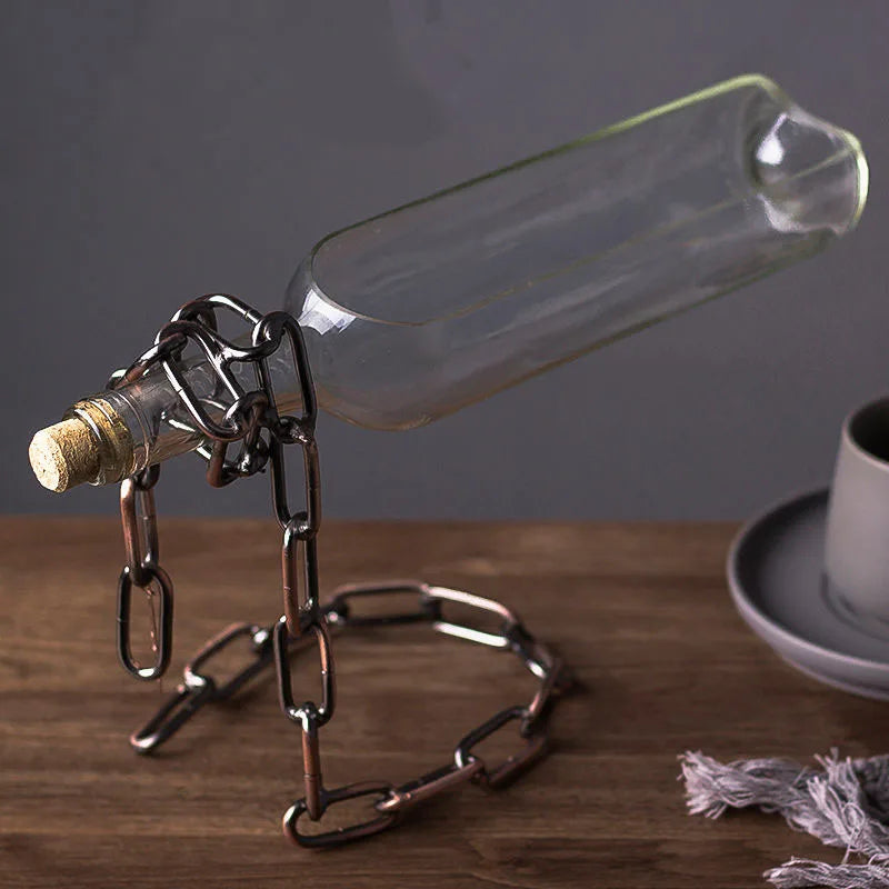 Floating Wine Bottle Planter – Suspended Illusion Flower Pot with Chain Stand