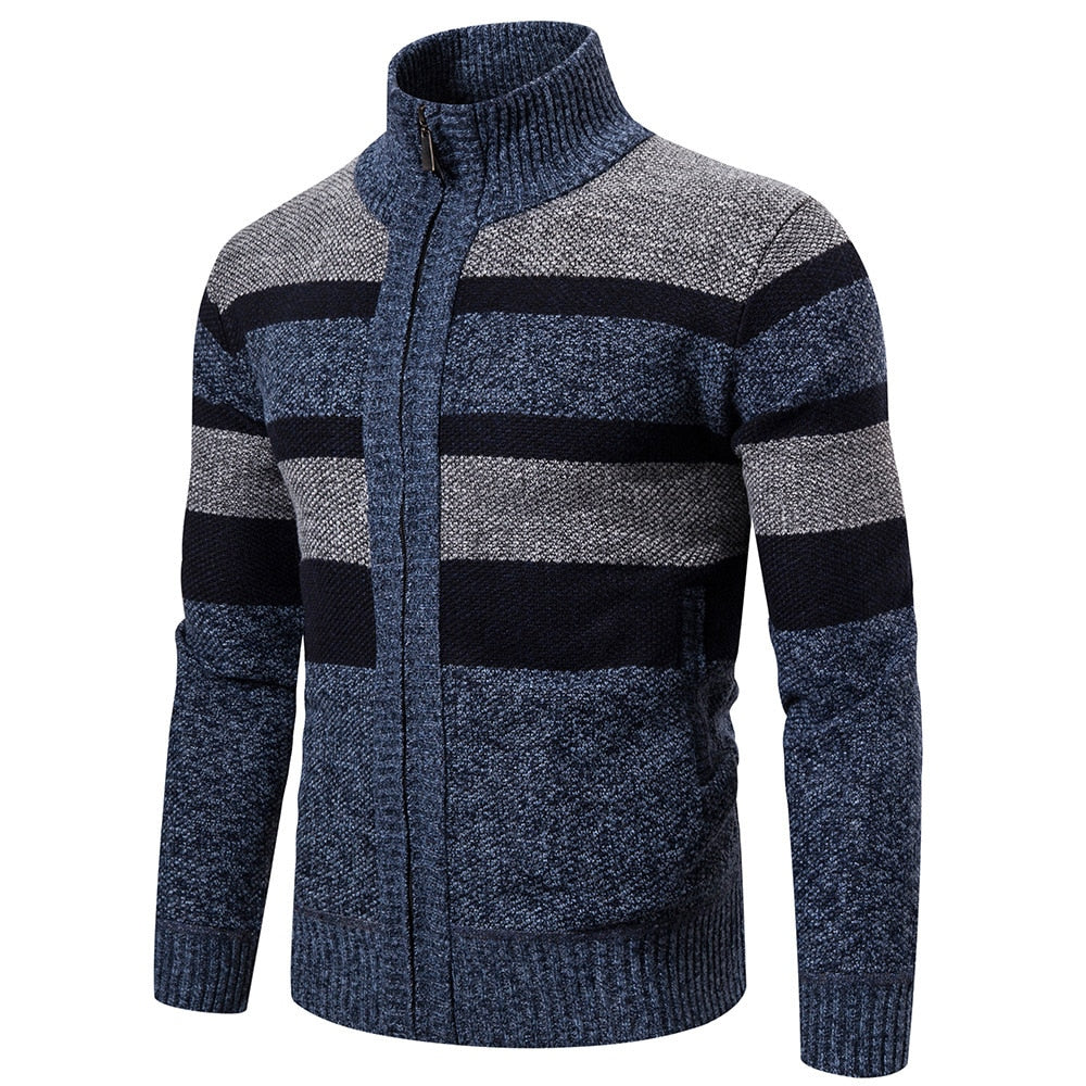Mens Striped Slim Fit Knitted Cardigan - Edward Fraiser