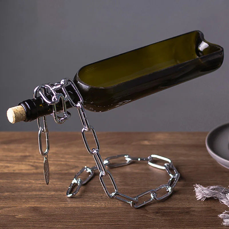 Floating Wine Bottle Planter – Suspended Illusion Flower Pot with Chain Stand
