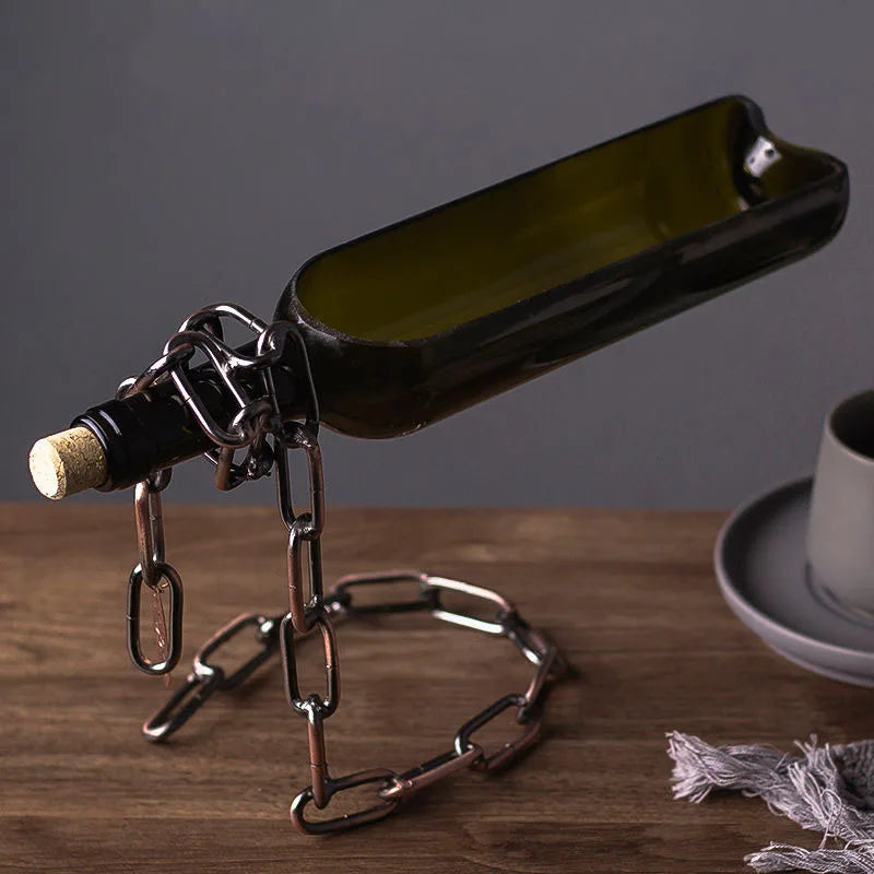Floating Wine Bottle Planter – Suspended Illusion Flower Pot with Chain Stand