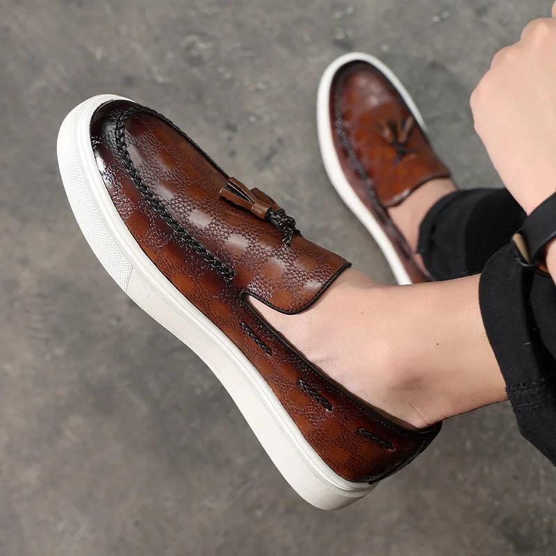 Monaco Textured Leather Tassel Loafers