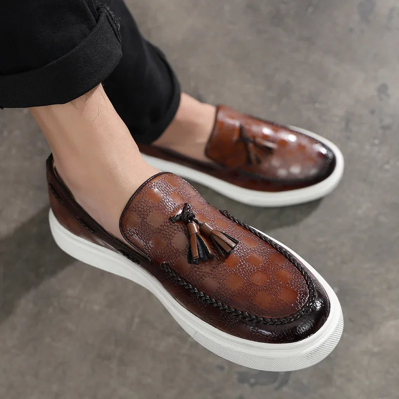 Monaco Textured Leather Tassel Loafers