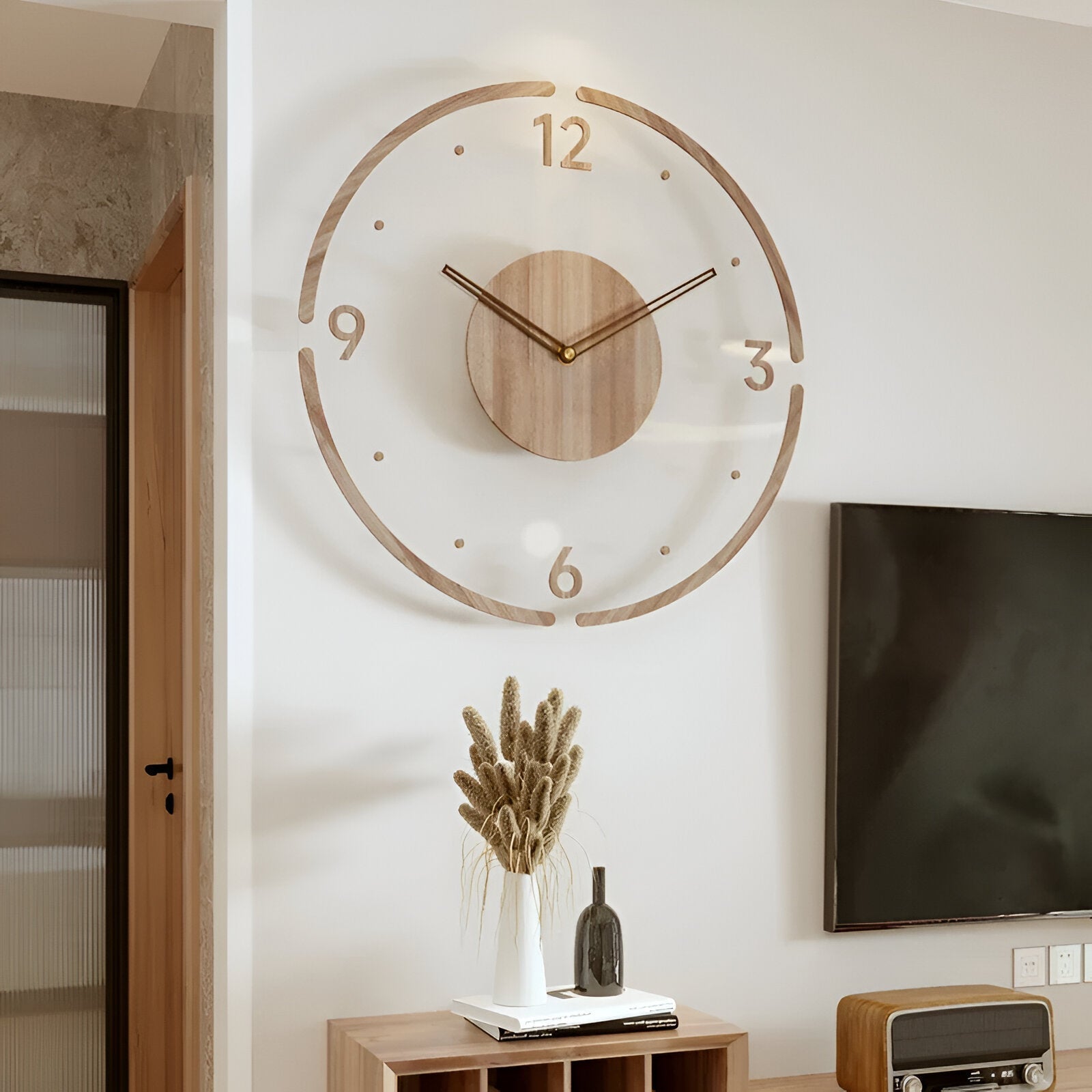 Transparent Acrylic Wall Clock – Silent Non-Ticking Wooden Design