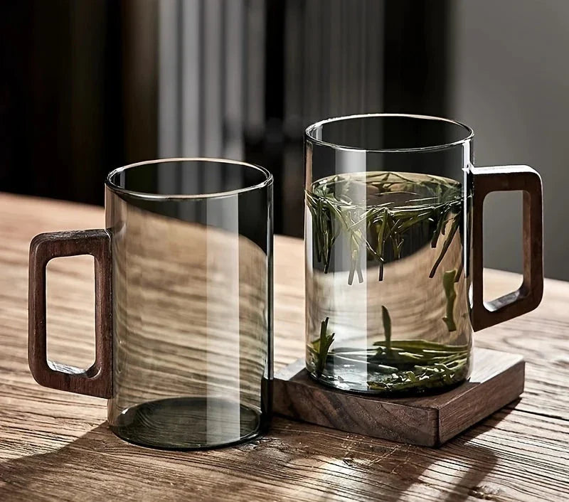 Walden Glass Mugs – Heat-Resistant with Walnut Grip