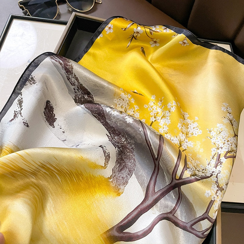 Montclair Silk Square Scarf – Yellow Floral Print