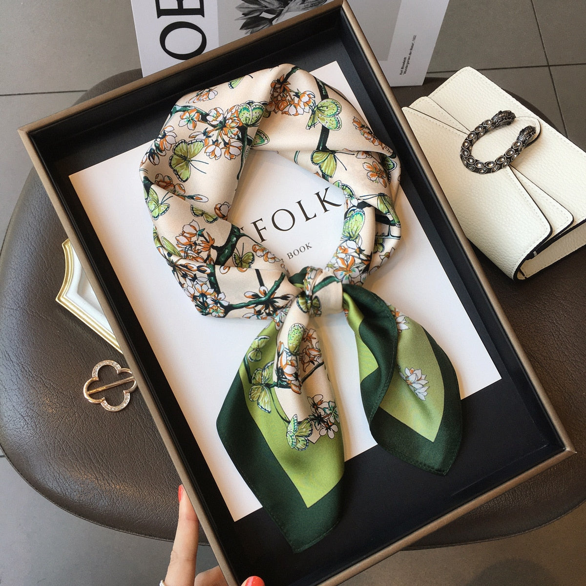 Amélie Pure Silk Scarf – 70cm Floral Square