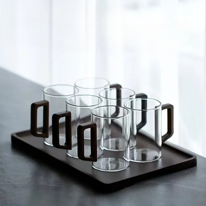 Walden Glass Mugs – Heat-Resistant with Walnut Grip