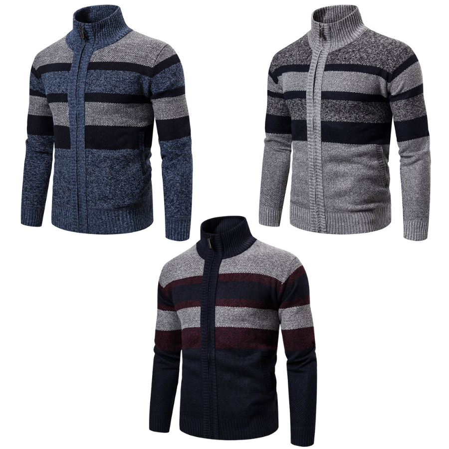 Mens Striped Slim Fit Knitted Cardigan - Edward Fraiser