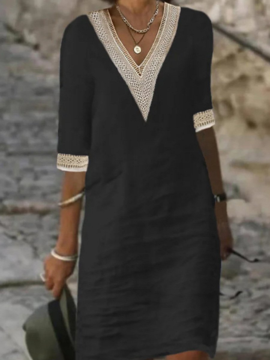 Selena Lace Linen Dress
