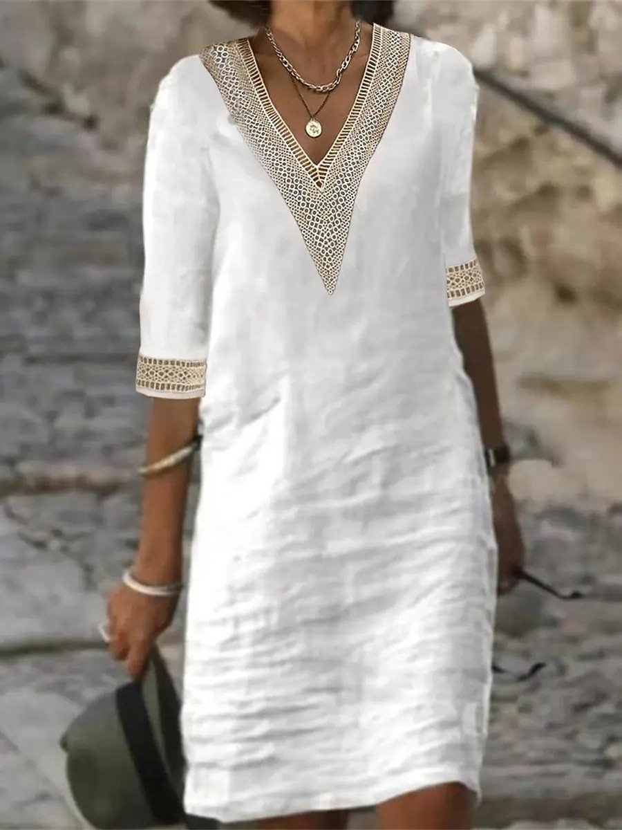 Selena Lace Linen Dress