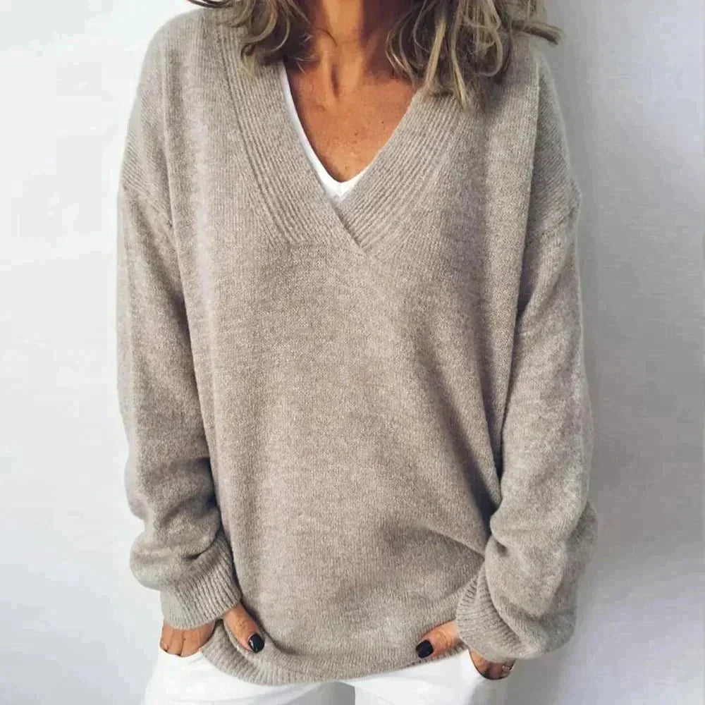 Women’s Knit Cashmere Sweater – Classic V-Neck Style
