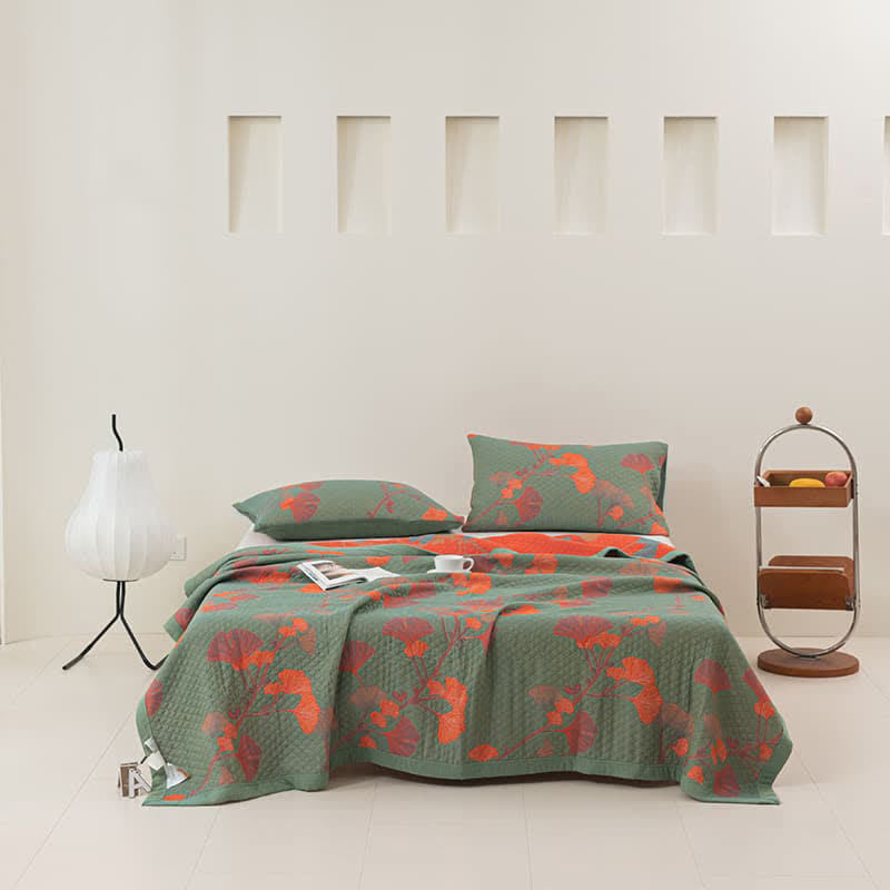 Valona Reversible Ginkgo Leaf Cotton Quilt