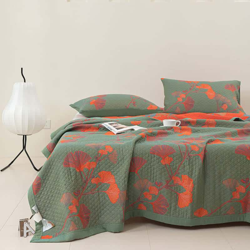 Valona Reversible Ginkgo Leaf Cotton Quilt