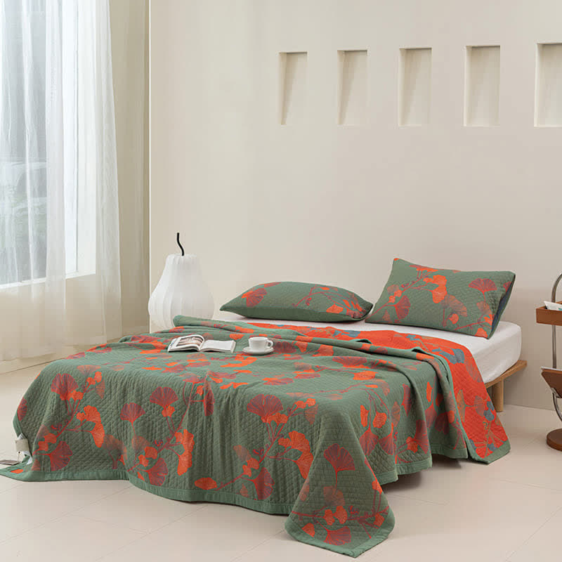 Valona Reversible Ginkgo Leaf Cotton Quilt