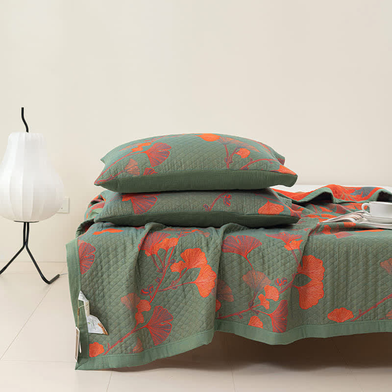 Valona Reversible Ginkgo Leaf Cotton Quilt
