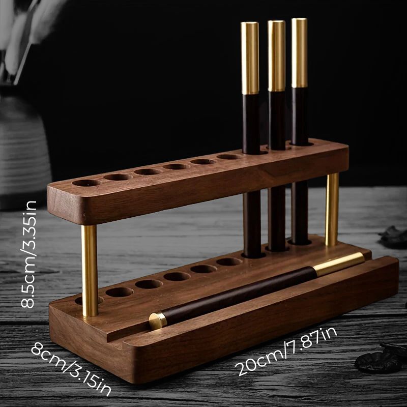 Solid Walnut Wood Desk Organizer – Multi-Slot Pen Stand with Phone Holder for Minimalist Workspaces