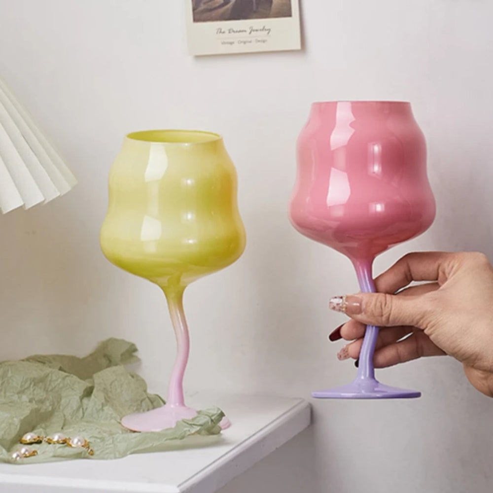 Coral Wine Glasses – Handblown Curved Glassware for Modern Table Settings