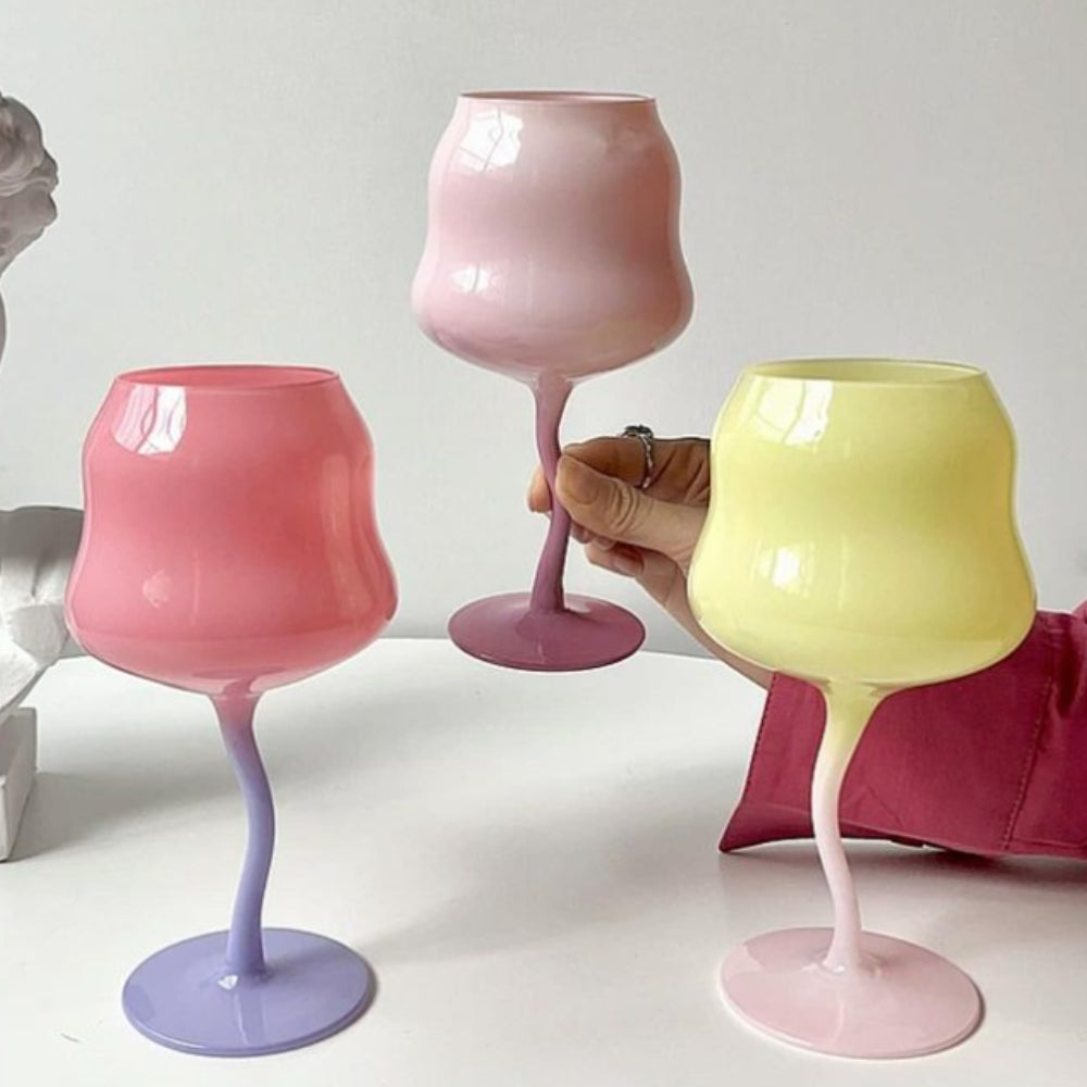 Coral Wine Glasses – Handblown Curved Glassware for Modern Table Settings