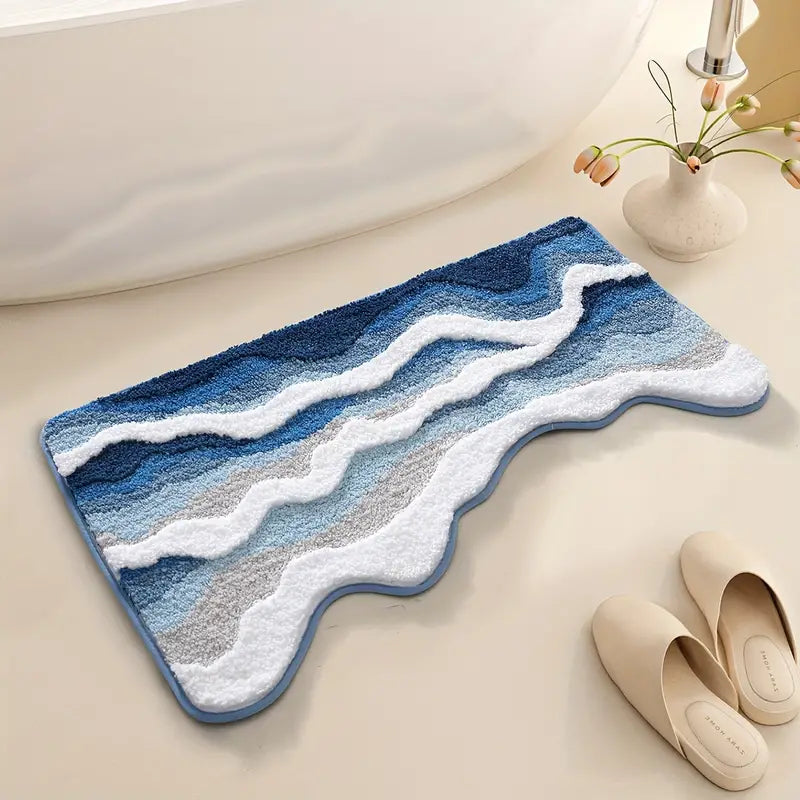 Ocean Ripple Microfiber Rug – Soft Wave Design with Non-Slip Backing