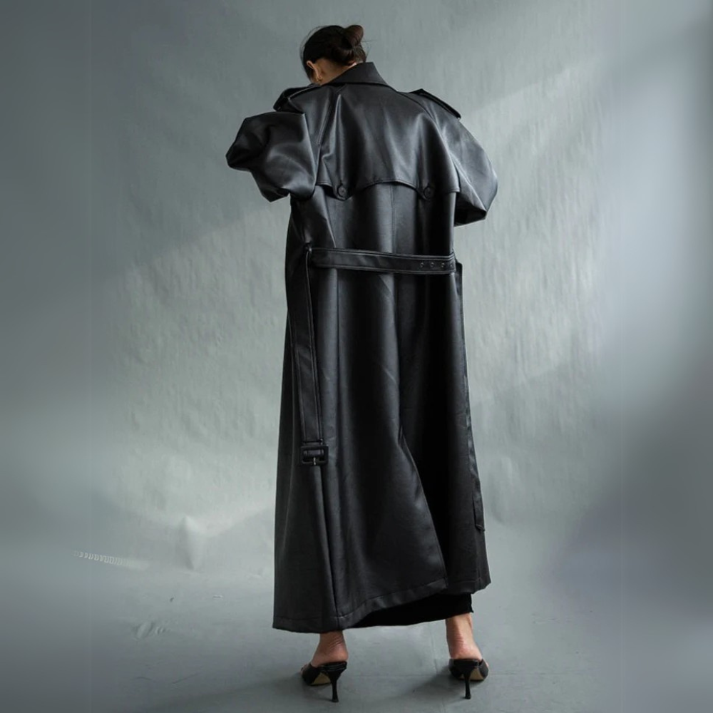 Valencia Noir Leather Trench Coat