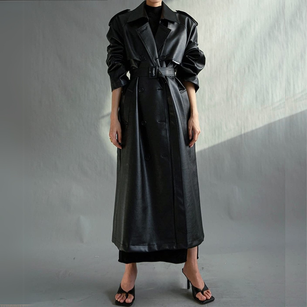 Valencia Noir Leather Trench Coat