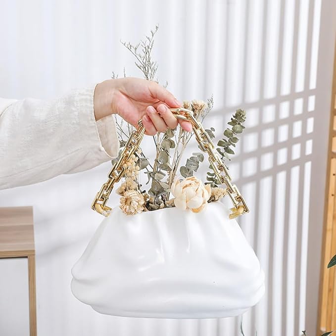 White Cloud Resin Vase with Gold Chain Accent – Artistic Statement Decor