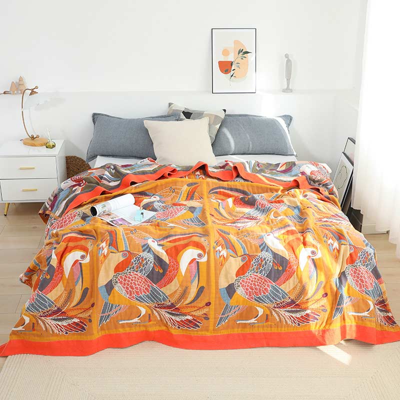 Reversible Cotton Quilt with Toucan Design