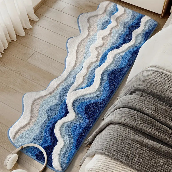 Ocean Ripple Microfiber Rug – Soft Wave Design with Non-Slip Backing