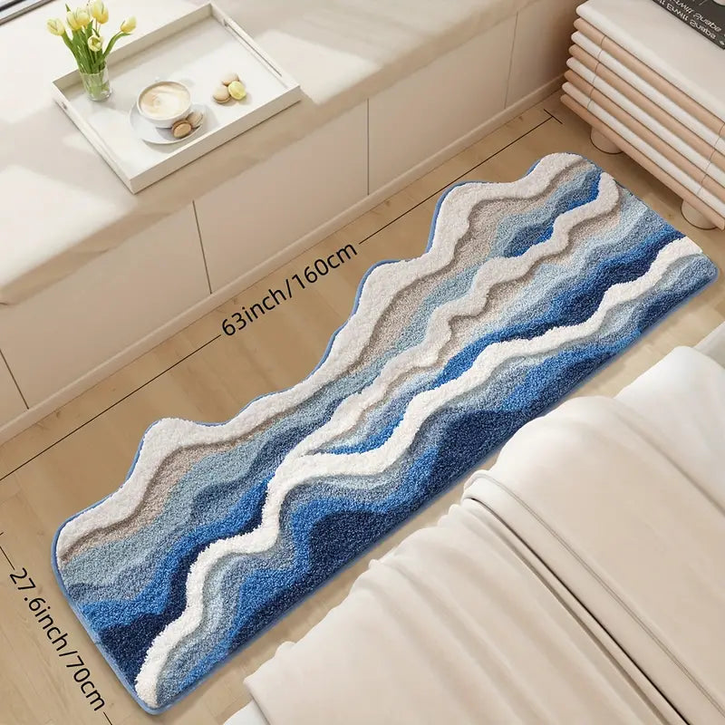 Ocean Ripple Microfiber Rug – Soft Wave Design with Non-Slip Backing