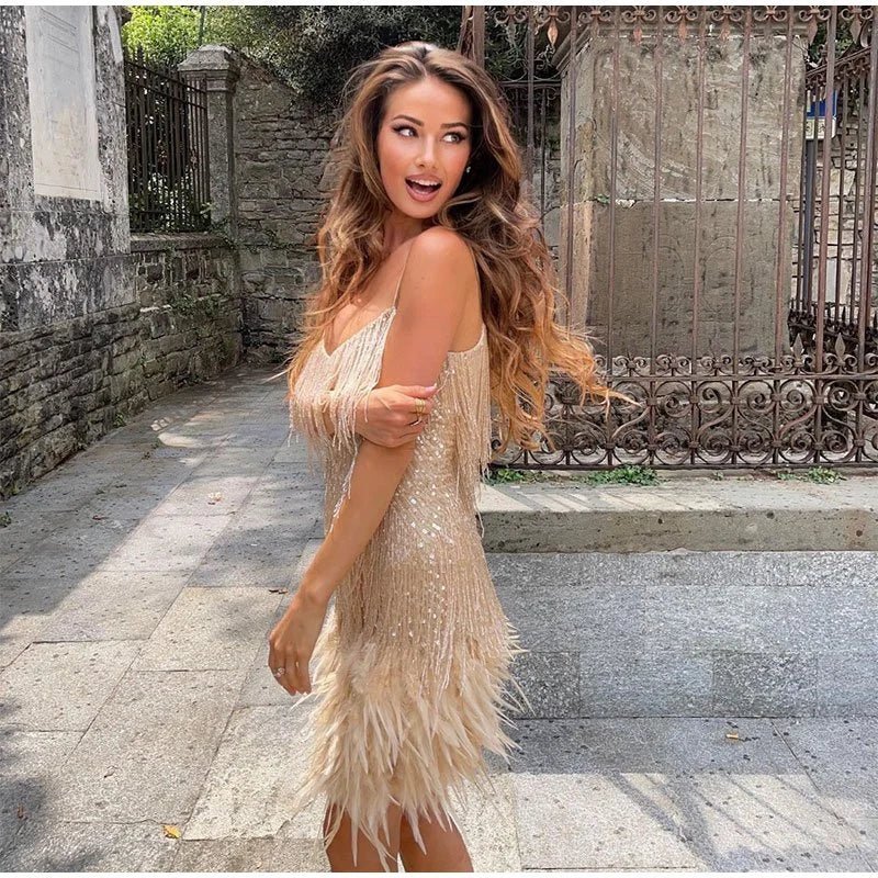 Celeste Feather Mini Dress