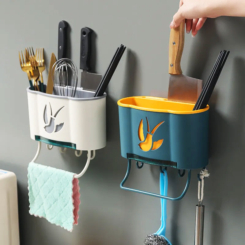 Wall-Mounted Kitchen Organizer with Towel Rack and Phone Holder