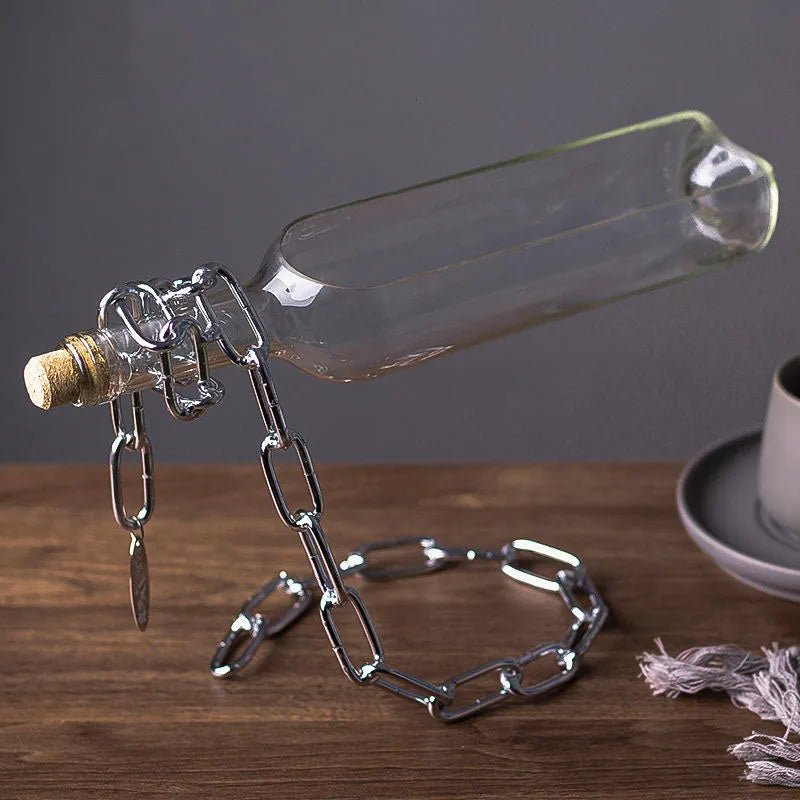 Floating Wine Bottle Planter – Suspended Illusion Flower Pot with Chain Stand
