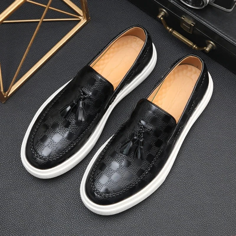 Monaco Textured Leather Tassel Loafers