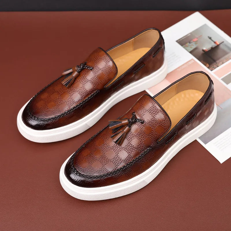 Monaco Textured Leather Tassel Loafers